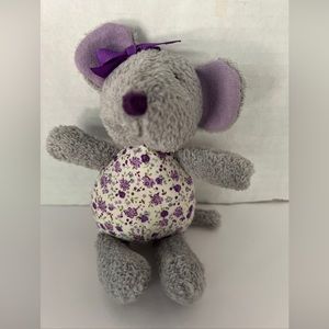 GUND Gwendolyn Plush Gray Mouse  Purple Ears Floral Flower Stuffed Animal 6”